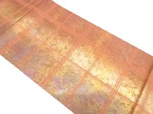 引箔　格子に枝梅模様織り出し袋帯